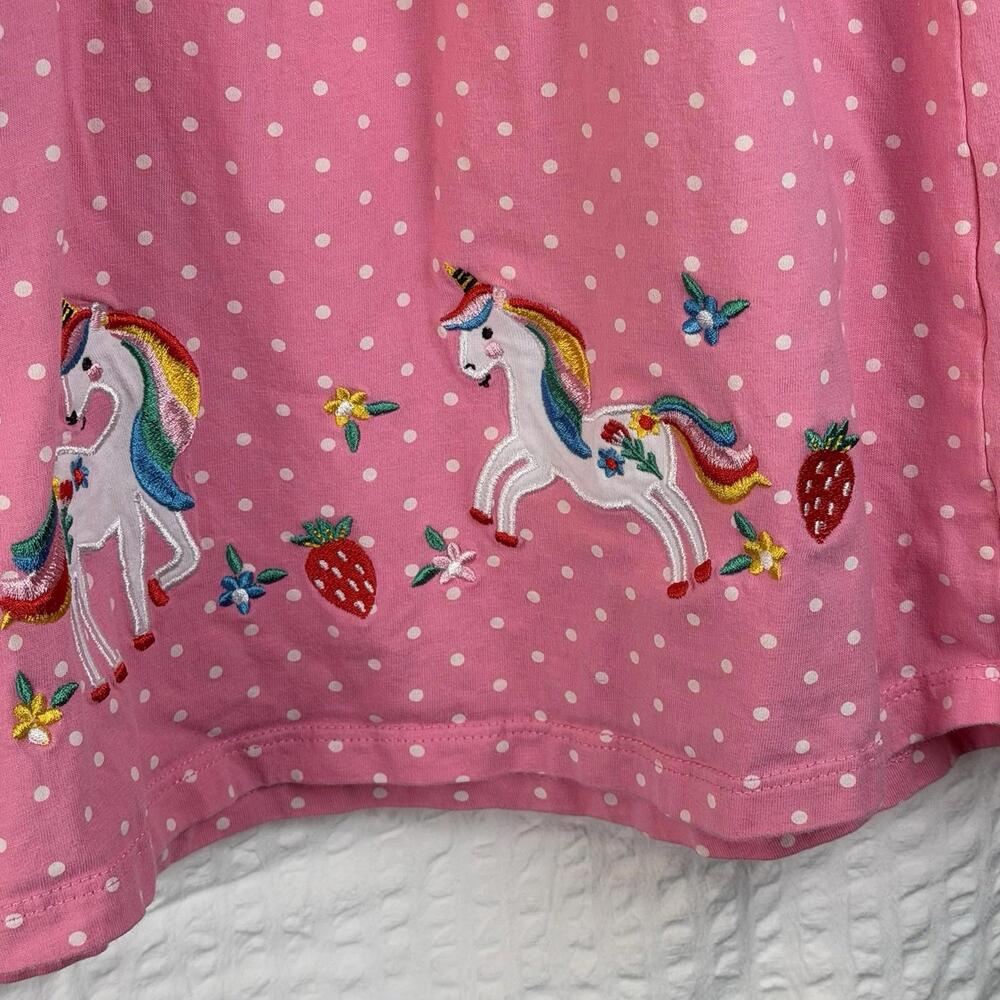 Girls Pink Dotted Unicorn Rainbow Dress Embroidered Strawberries Sz 6 - Picture 2 of 9